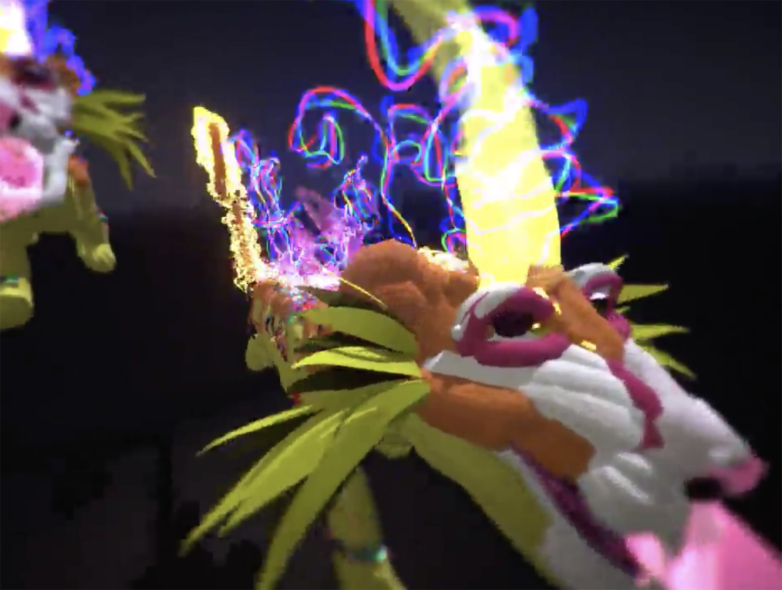 screen grab from the piece feat. 3D fantastic cat